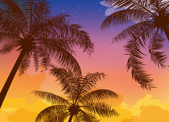 夕暮れ時の空とヤシの木のイメージイラスト