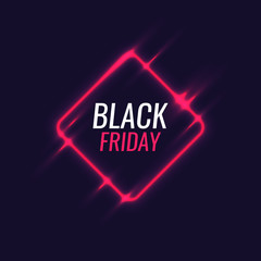 Black Friday banner. Original poster for discount. Neon glow against a dark background.