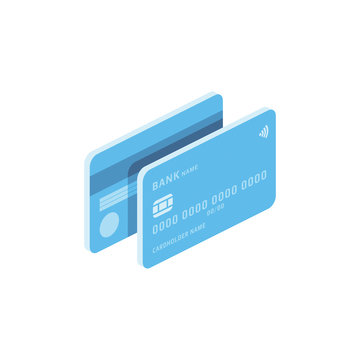 Debit or credit Card money coins isometric illustrate 3d vector icon. Design creative idea.
