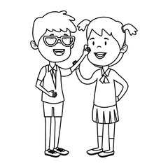 happy little students couple characters