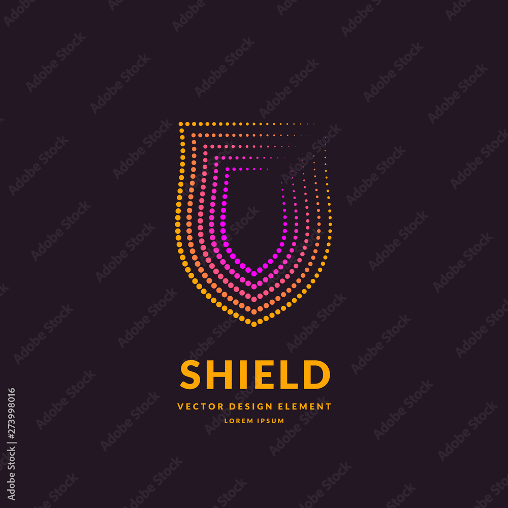 Poster linear shield, a symbol of security and reliability. minimalistic vector illustration.