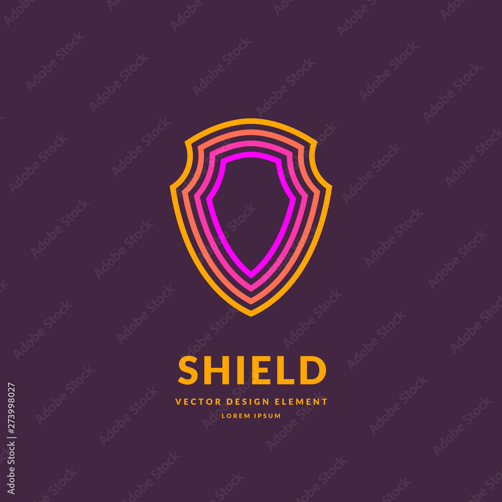 Poster linear shield, a symbol of security and reliability. minimalistic vector illustration.