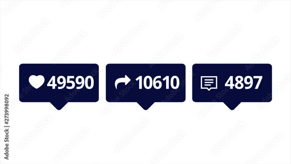 Poster comments, likes, follower counter reducing quickly, animation with user interface, social networks c