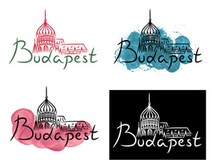 Budapest parliament sketch with color pencil swatch grunge vector illustration