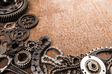 Various car parts and accessories, on metal  background - Image