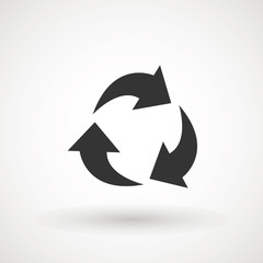 recycle arrows symbol icon. Recyclable Badge. Recycling sign. Black flat design. Vector Illustration.