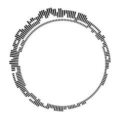 Black circular frame on white background. Round shape. Radial black concentric particles.