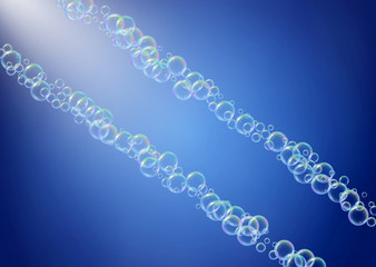 Shampoo bubble. Detergent bath foam, suds and soap for bathtub. Creative fizz and splash. Realistic water frame and border. 3d vector illustration banner. Blue colorful liquid shampoo bubble.