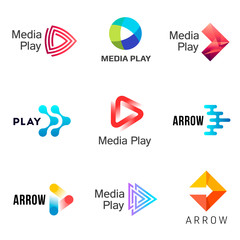  Set of media play logo design template. 