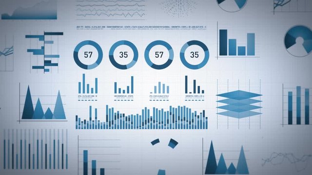 Business Statistics, Market Data And Infographics Layout/ 4k animation of a set of design business and market data analysis and reports, with infographics, bar stats, charts and diagrams