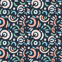 Simple seamless doodle art funny pattern.  Repetition surface design template. Wrap pastel paper decoration. Geometric Fabrics art colorful