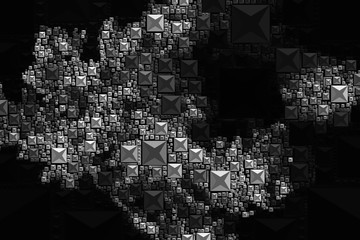 Obraz premium Abstract background with geometric design. Digital futuristic element. Technology. Macro flower cactus. Floral wallpaper. Black and white, monochrome. Dark background. Color palette.
