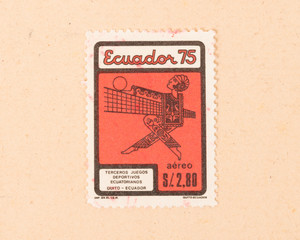 ECUADOR - CIRCA 1980: A stamp printed in Ecuador shows someone playing volleyball, circa 1980