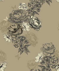 Seamless floral background, seamless wallpaper. Vector illustration. - 274001603