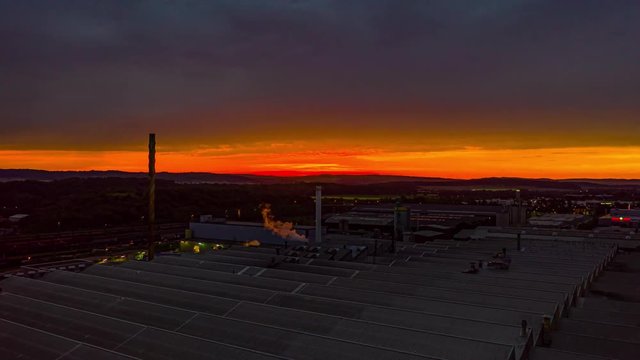 Drone Hyperlapse of setting sun in Goettingen, Lower Saxony, Germany, Europe