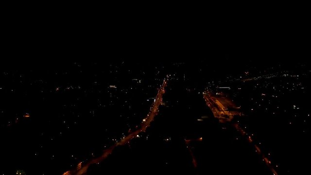 Drone Shot of the streets of Goettingen at night, Lower Saxony, Germany, Europe