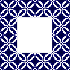 blue and white ceramic frame