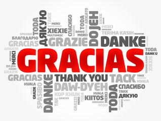 Gracias (Thank You in Spanish) word cloud in different languages