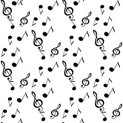 beautiful seamless pattern with musical notes and violin keys.vector