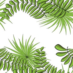 Tropical palm leaves, jungle leaves seamless vector floral pattern background.