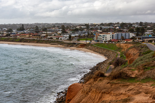 Christies beach looking down from the Esplande on a winters stormy day in South Australia on 12th June 2019