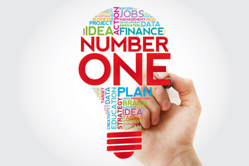 NUMBER ONE bulb word cloud collage with marker, business concept background