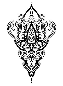ethnic paisley hand draw tattoo design, henna mehndi doodle design element