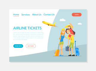 Airline Tickets Service, Flight Tickets Booking Banner, Landing Page Template Vector Illustration