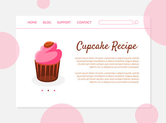 Cupcake Recipe Banner, Landing Page Template with Place for Text, Culinary Blog, Master Class Vector Illustration,