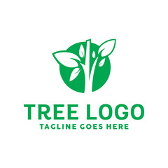 Tree Logo For Organic Design With Flat Green Style Color Concept. Identity Logotype. Leaf And Nature Emblem For Business. Eco Icon For Agribusiness. Creative And Natural Plant Graphic Idea.