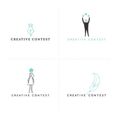 Premade logo templates. Vector set of colored hand drawn icons. Creative contest.