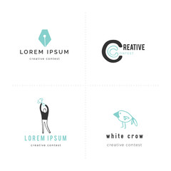 Premade logo templates. Vector set of colored hand drawn icons. Creative contest.