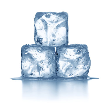 melting ice cubes isolated on white background