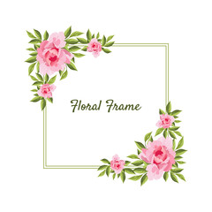 Flowers Square Frame Card Template with Blooming Flowers, Elegant Floral Banner, Poster, Wedding Invitation, Greeting Card