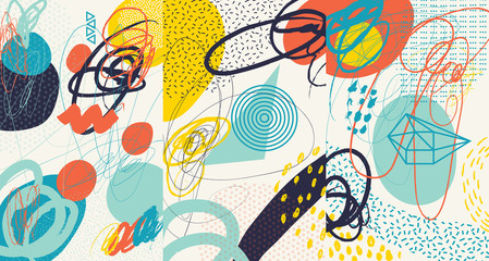 Creative doodle art header with different shapes and textures. Collage. Vector - 274008205