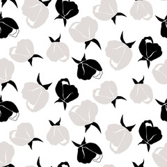 Flowers pattern vector. Floral seamless background with stylized hand drawn flowers and leaves.