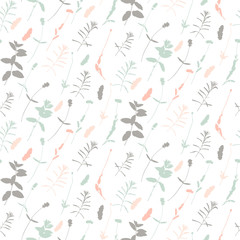 Floral background. Vector seamless pattern with hand - drawn poppies, lavender flowers  and leaves.