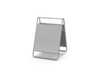 Outdoor portable metal no parking sign stand, blank metallic outdoor advertising stand mock up, clear street signage board mock up, 3d illustration