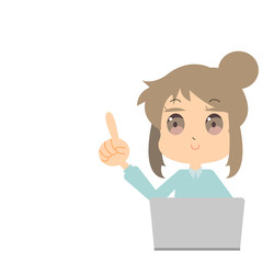 ノートパソコンと女性のイラスト