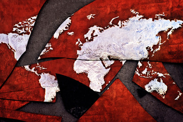 The world map break up on splinters.