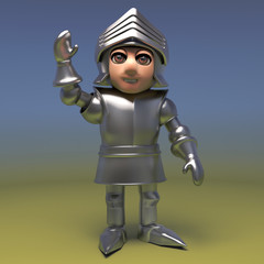 Friendly medieval knight waves a brave hello, 3d illustration © Steve Young