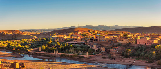 Sunset panorama of Ait Benhaddou in Morocco