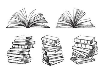 Book Hand Drawn illustration in sketch style.	