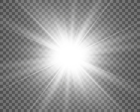 White beautiful light explodes with a transparent explosion. Vector, bright illustration for perfect effect with sparkles. Bright Star. Transparent shine of the gloss gradient, bright flash.