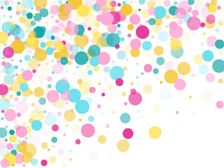 Memphis round confetti festive background in cyan blue, pink and yellow. Childish pattern vector.