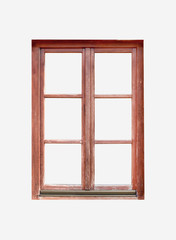 Wooden rustic window isolated. Outside view.