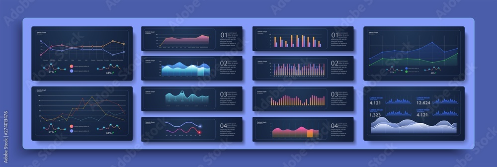 Poster modern infographic template with statistics graphs. set of different graphs and charts. infographics