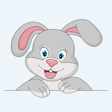 Cute cartoon baby bunny and smiling fun.
