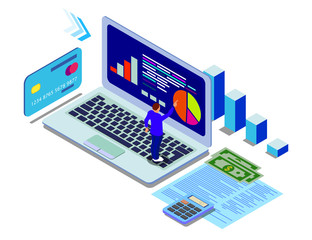 Data analytics concept banner. Can use for web banner, infographics, hero images. Flat isometric vector illustrations with trendy gradients.