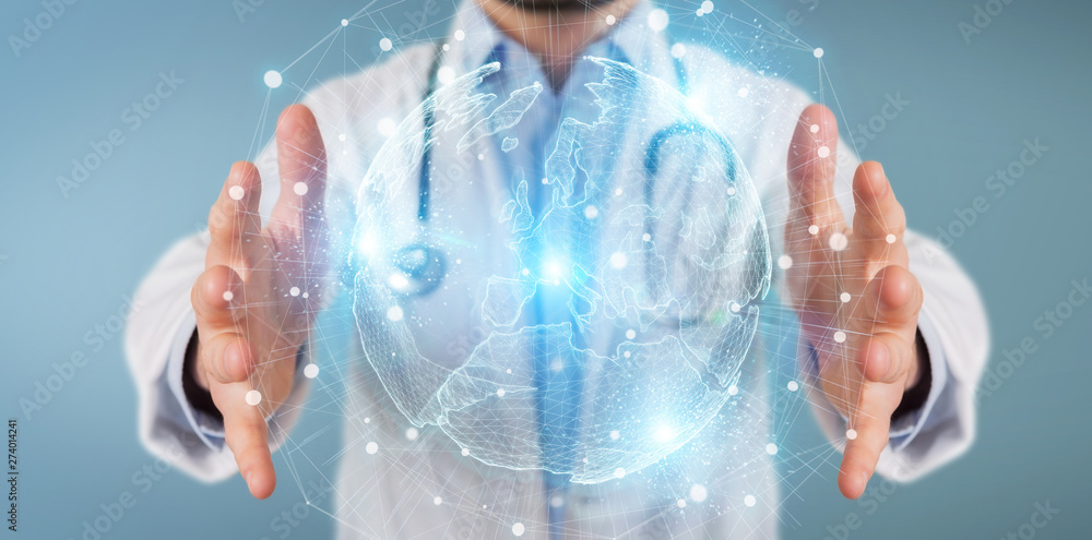 Aufkleber doctor using europe map globe network hologram 3d rendering